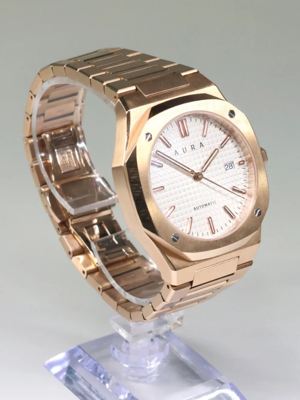 Aura Date 001 Rose/White Automatic Watch 40mm